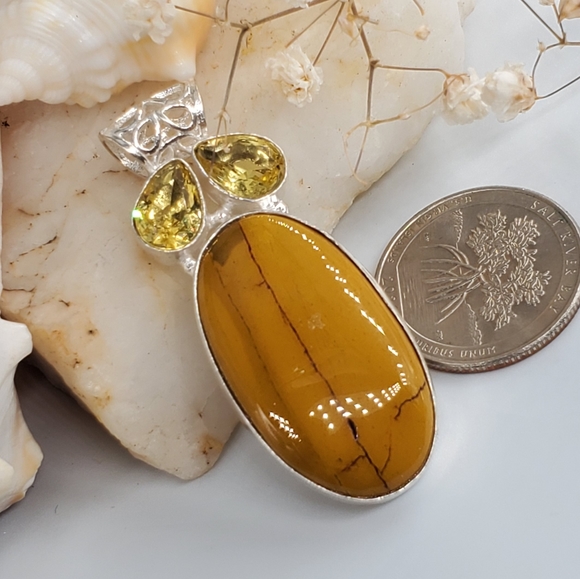 Natural Mookaite/Citrine stone Silver Pendant - Picture 2 of 5